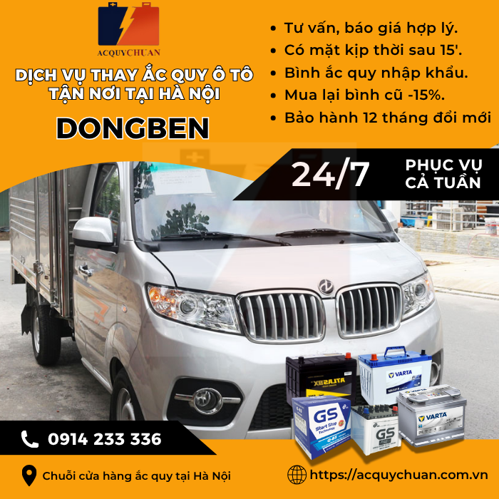 Ắc quy ô tô xe Dongben thay lắp tận nơi uy tín tại Hà Nội