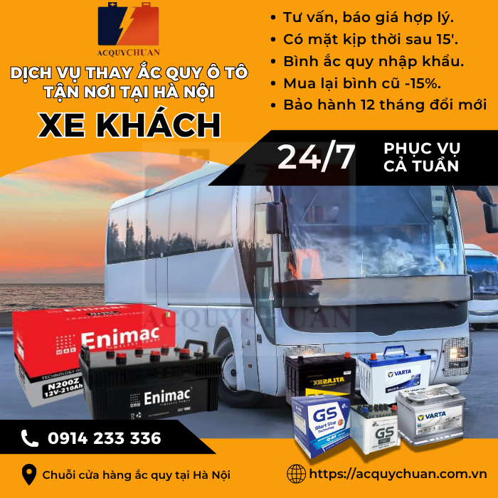 Ắc quy xe khách - cứu hộ, thay lắp tận nơi uy tín tại Hà Nội.