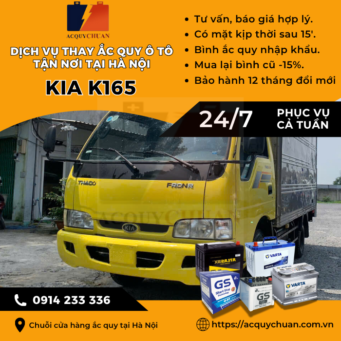 Ắc quy ô tô xe Kia K165 thay lắp tận nơi uy tín tại Hà Nội
