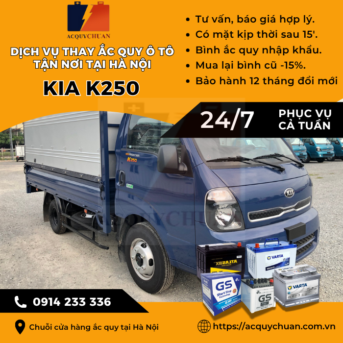 Ắc quy ô tô xe Kia K250 - thay lắp tận nơi uy tín tại Hà Nội