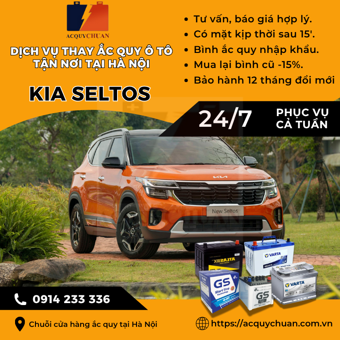 Ắc quy ô tô xe Kia Seltos - thay lắp tận nơi tại Hà Nội