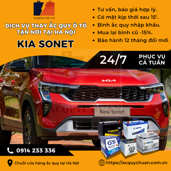 Ắc quy ô tô xe Kia Sonet - thay lắp tận nơi uy tín tại Hà Nội