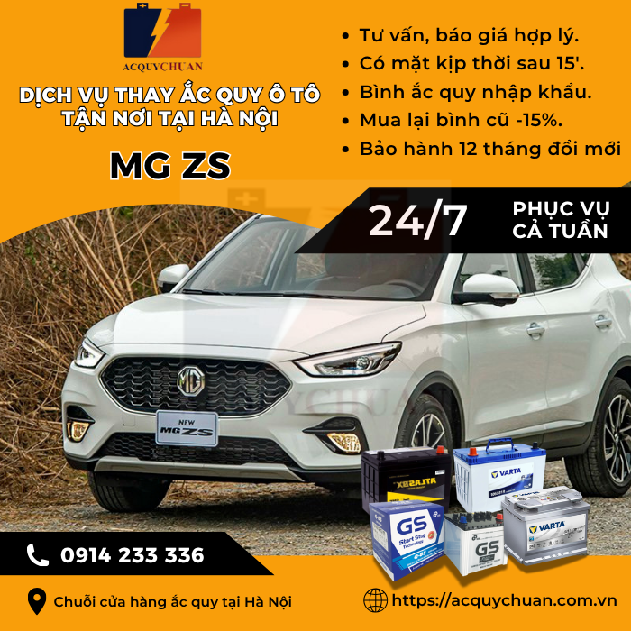 Ắc quy ô tô xe MG ZS - thay lắp tận nơi uy tín tại Hà Nội