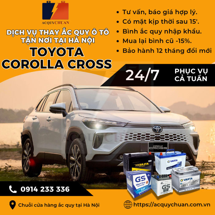 Ắc quy ô tô xe Toyota Corolla Cross thay lắp tận nơi Hà Nội