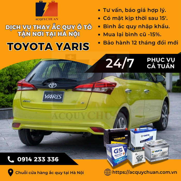 Ắc quy ô tô xe Toyota Yaris - thay tận nơi uy tín tại Hà Nội
