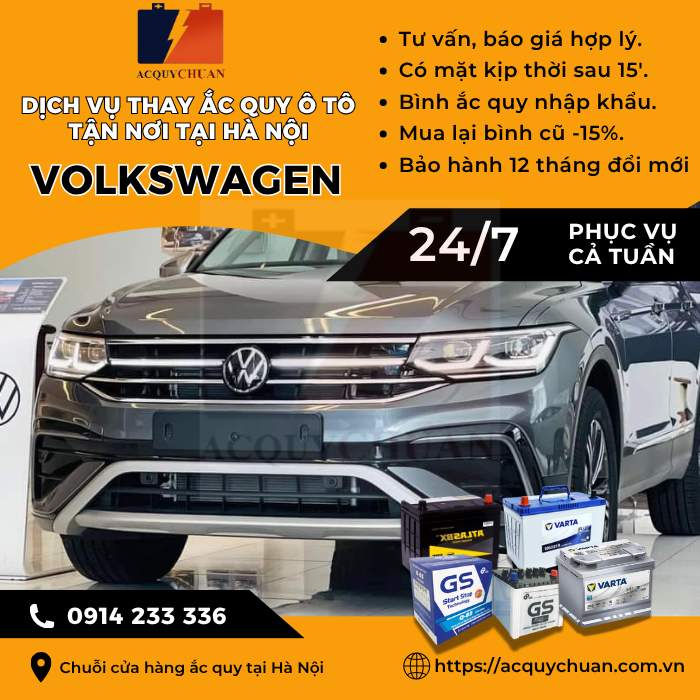 Ắc quy ô tô xe Volkswagen thay lắp tận nơi uy tín Hà Nội