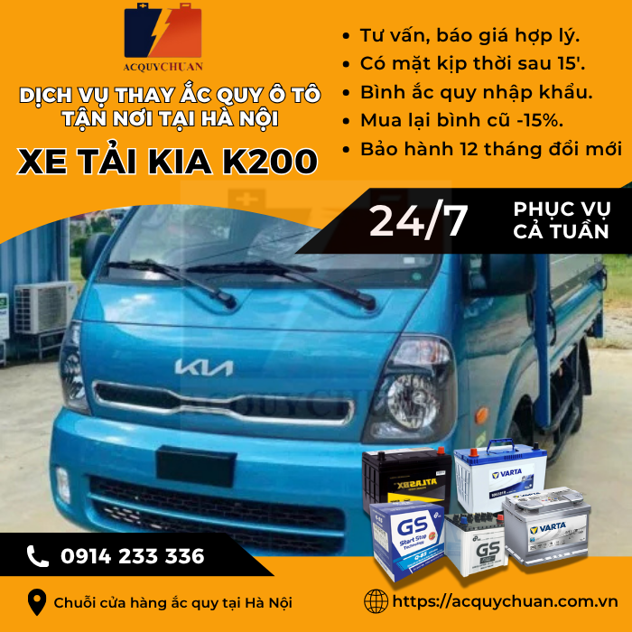 Ắc quy xe tải Kia K200 - thay lắp tận nơi uy tín tại Hà Nội