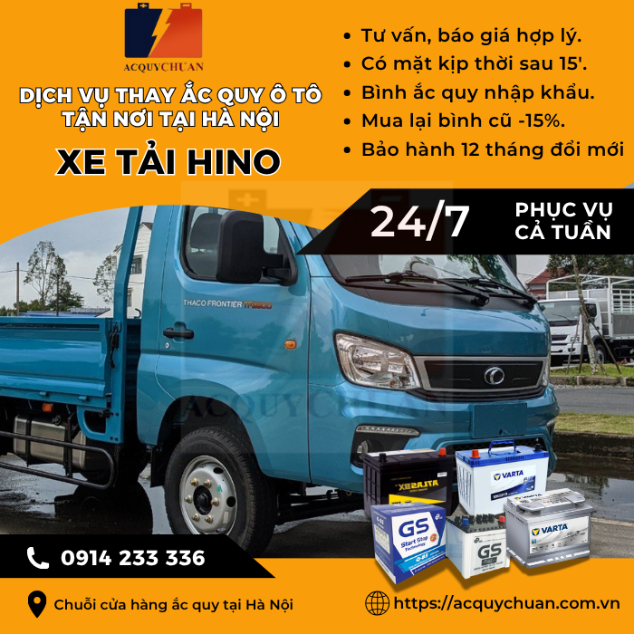 Ắc quy xe tải Thaco - thay lắp tận nơi uy tín tại Hà Nội
